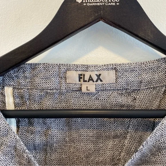Flax Back Slit Tee women’s large 100% Linen Shirt gray oversized short sleeve - Picture 6 of 13